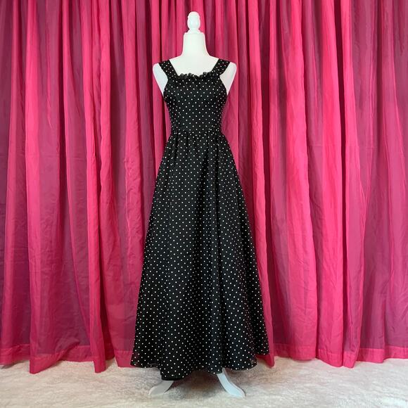 Vintage 80s Gunne Sax Jessica McClintock polka dot fit and flare maxi dress, 3 - Picture 1 of 10
